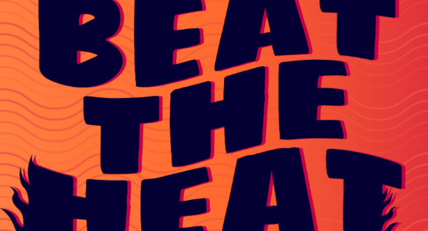 orange-red background with words written beat the heat