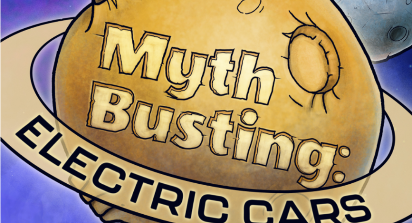 Planet with the words myth busting: electric cars written on it