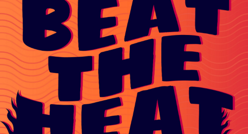 orange-red background with words written beat the heat