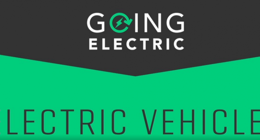 Black and green image that says going electric electric vehicles