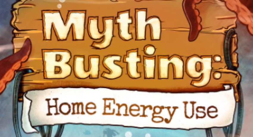 drawing showing the word myth busting home energy use